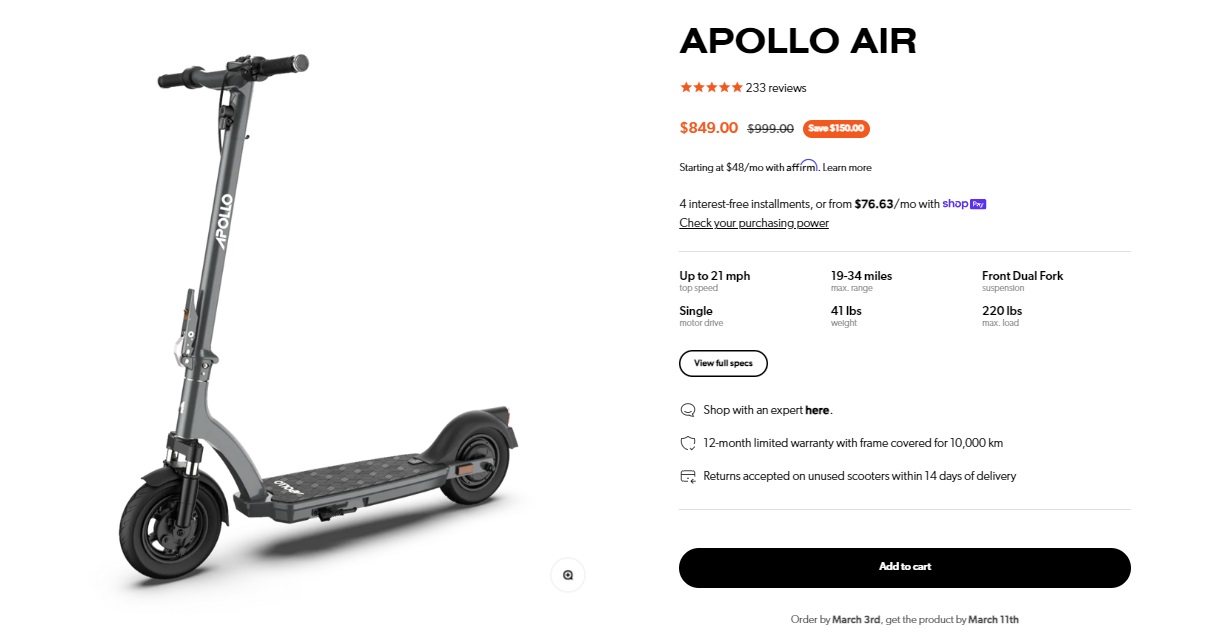 apollo air electric scooter